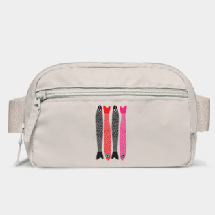 ANCHOVIES Bright Graphic Fun Groovy Fish in Black Red Pink - Vertical Layout - UnBlink Studio by Jackie Tahara Bag