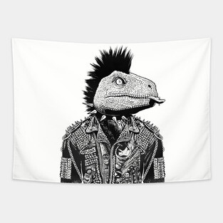Crested Punk Velociraptor Tapestry