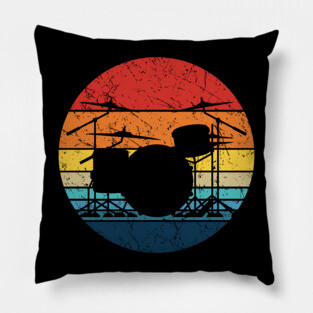 Drummer Retro Drum Set Silhouette Illustration Pillow