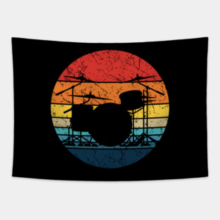 Drummer Retro Drum Set Silhouette Illustration Tapestry