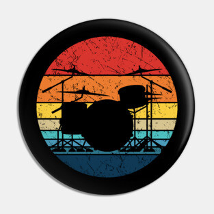 Drummer Retro Drum Set Silhouette Illustration Pin