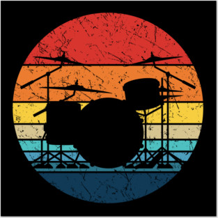 Drummer Retro Drum Set Silhouette Illustration Posters and Art