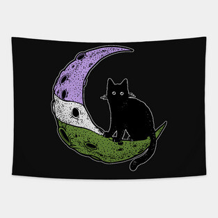 Genderqueer Cat Moon Tapestry