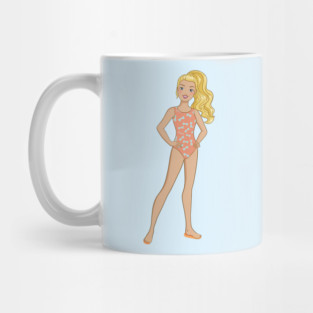 Summer girl doll, beach cute doll, doll surfer, beach girl Mug
