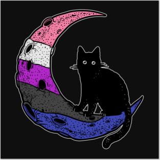 Genderfluid Cat Moon Posters and Art