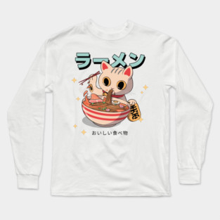 Ramen Tasty Food Neko Cat Japanese Aesthetic Long Sleeve T-Shirt