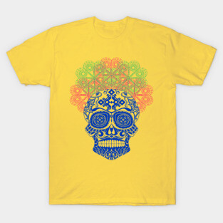 blue skull calavera ecopop pattern T-Shirt