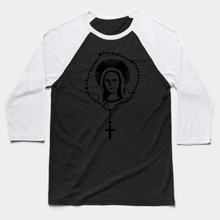 Virgin Mary & Rosary | Catholic Design Baseball T-Shirt