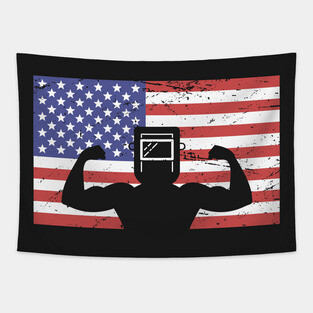 American Flag & Welder Tapestry