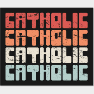 Retro 70s CATHOLIC Text Posters and Art