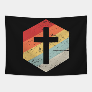 Retro Vintage Christian Cross Icon Tapestry