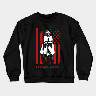 I Fear No Evil | Knights Templar & American Flag Crewneck Sweatshirt