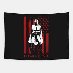 I Fear No Evil | Knights Templar & American Flag Tapestry