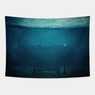 blue city underwater Tapestry