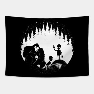 Bigfoot Ufo Alien Peace Sign Tapestry