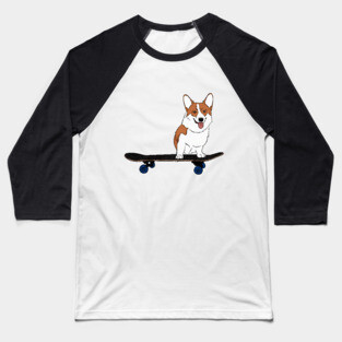 Corgi on Skateboard Baseball T-Shirt