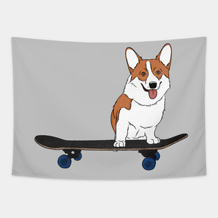 Corgi on Skateboard Tapestry