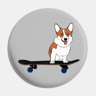 Corgi on Skateboard Pin