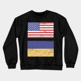 United States Flag & Ukraine Flag Crewneck Sweatshirt