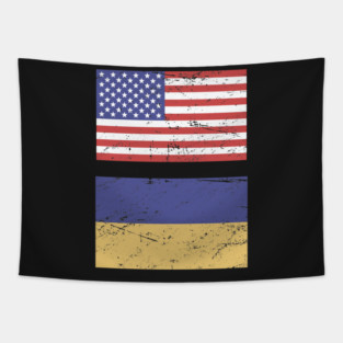 United States Flag & Ukraine Flag Tapestry