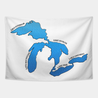 Outline of the five Great Lakes with labels Tapestry