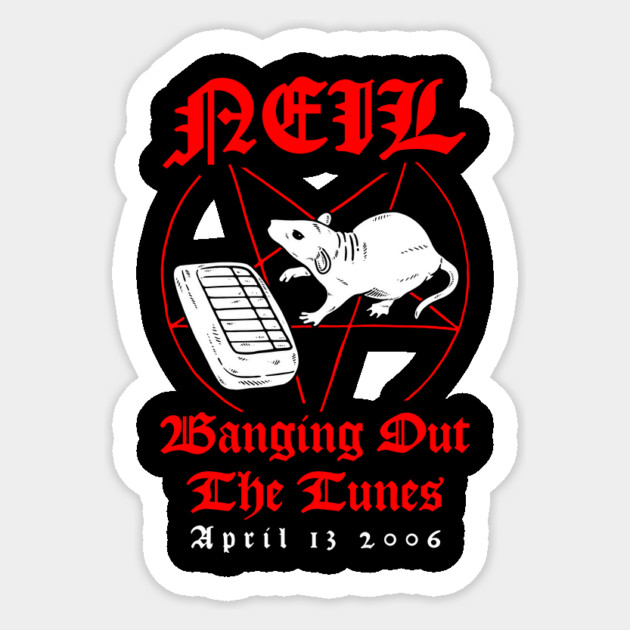Neil Banging Out The Tunes Sticker by dumbshirts