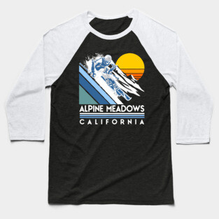 Alpine Meadows California Retro Ski Baseball T-Shirt