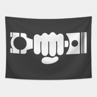 Automotive White Piston Fist Design Tapestry