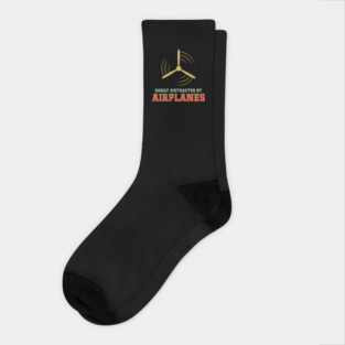 Easily Distracted by Airplanes Funny Aviation Saying Socks