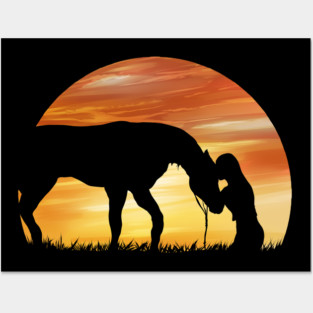 Horse Love Sundown Shadow Girl with Horse Posters and Art