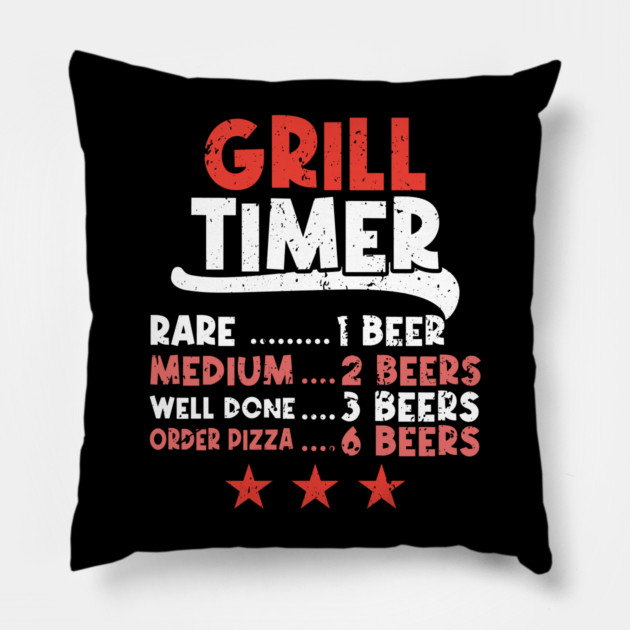 Grill Timer Rare BBQ and Drinking Beer Pillow by belownormal