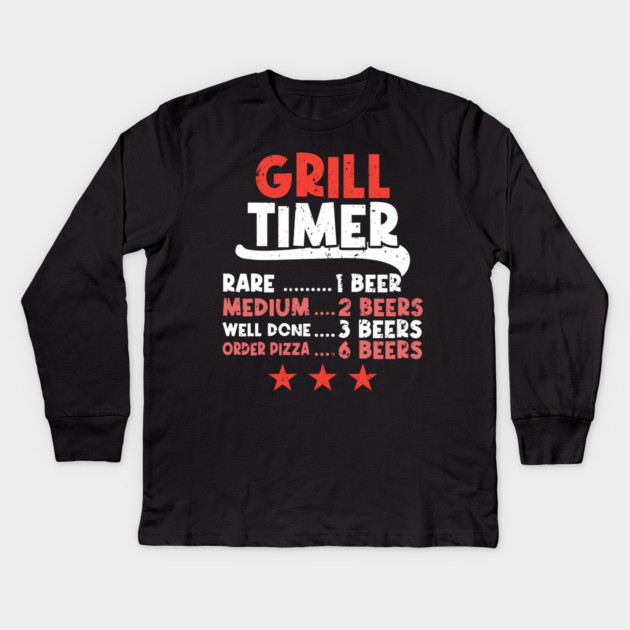 Grill Timer Rare BBQ and Drinking Beer Kids Long Sleeve T-Shirt by belownormal