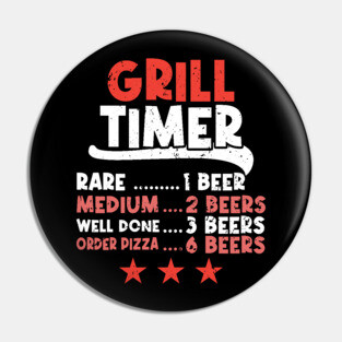 Grill Timer Rare BBQ and Drinking Beer Pin
