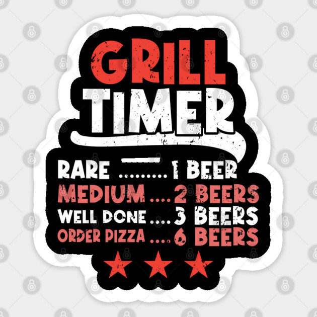 Grill Timer Rare BBQ and Drinking Beer Sticker by belownormal