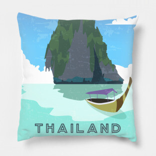 Phuket, Thailand. Retro travel poster Pillow