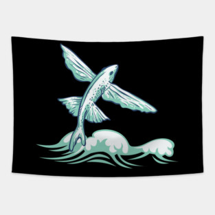 Flying fish fishing sea water angler Tapestry