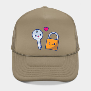 Cute Couple of Padlock And Key Vector Icon Illustration Hat