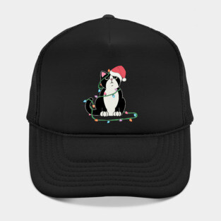 Tuxedo Cat Christmas lights funny cat lover xmas hat Hat