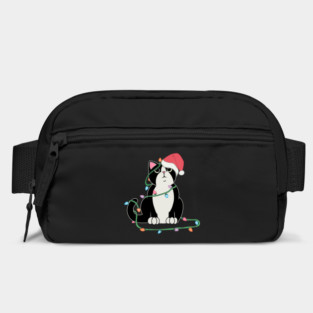 Tuxedo Cat Christmas lights funny cat lover xmas hat Bag