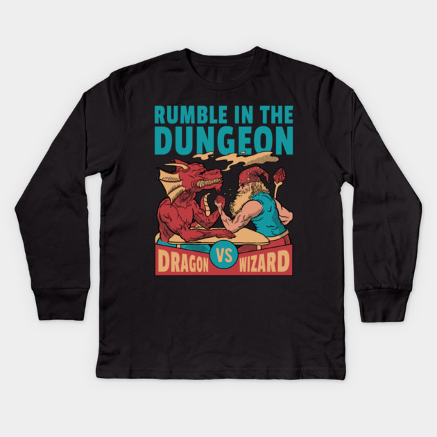 Dragon Arm Wrestling Wizard Kids Long Sleeve T-Shirt by Cosmo Gazoo