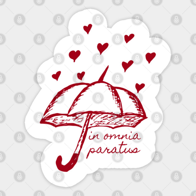 In Omnia Paratus Umbrella with hearts Sticker by Stars Hollow Mercantile