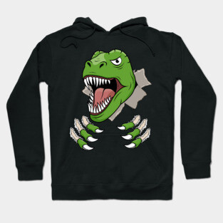 T Rex Claws Ripping Holes Dinosaur Roaring Head Hoodie