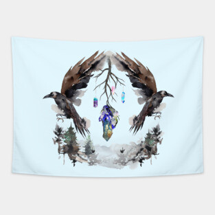 Black Ravens In The Crystal Woods Tapestry