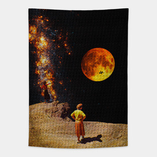 On The Edge - Space Collage, Retro Futurism, Sci Fi Tapestry