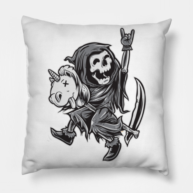 Reaper on a Toy Unicorn Funny Halloween T Shirts & Gifts Pillow by creative