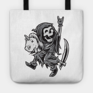 Reaper on a Toy Unicorn Funny Halloween T Shirts & Gifts Tote