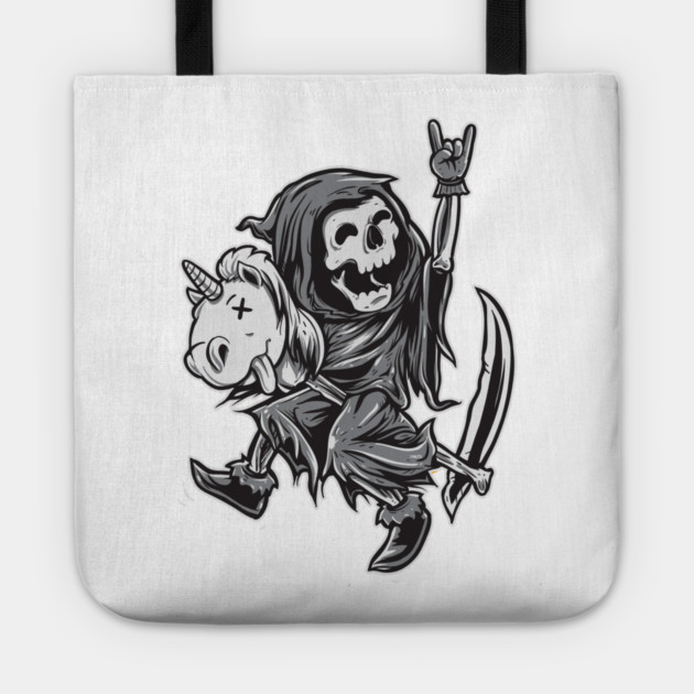 Reaper on a Toy Unicorn Funny Halloween T Shirts & Gifts Tote by creative
