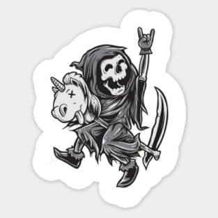 Reaper on a Toy Unicorn Funny Halloween T Shirts & Gifts Magnet