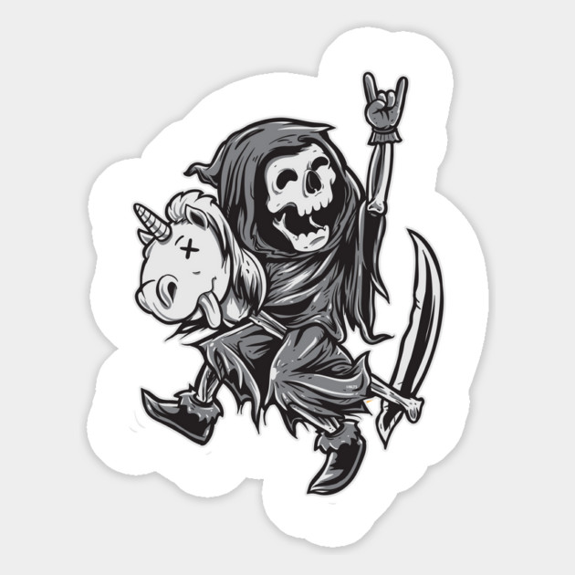 Reaper on a Toy Unicorn Funny Halloween T Shirts & Gifts Magnet by creative