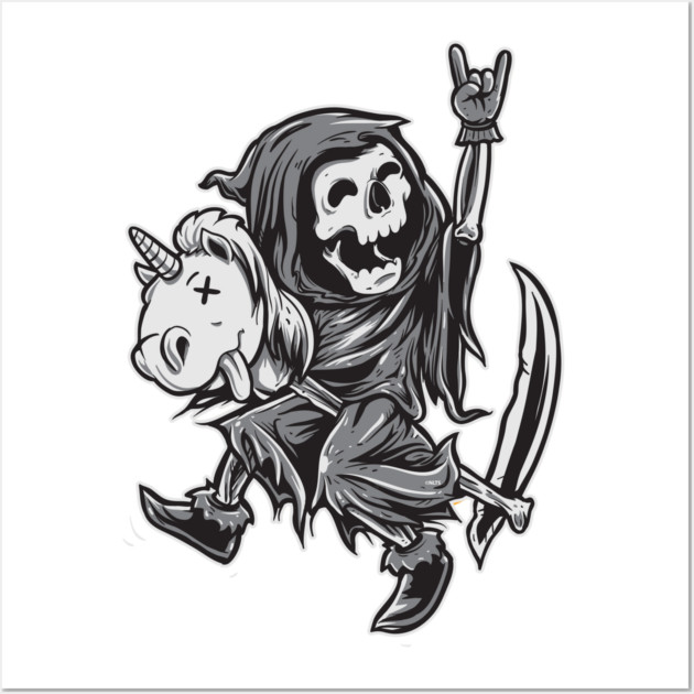 Reaper on a Toy Unicorn Funny Halloween T Shirts & Gifts Wall Art by creative